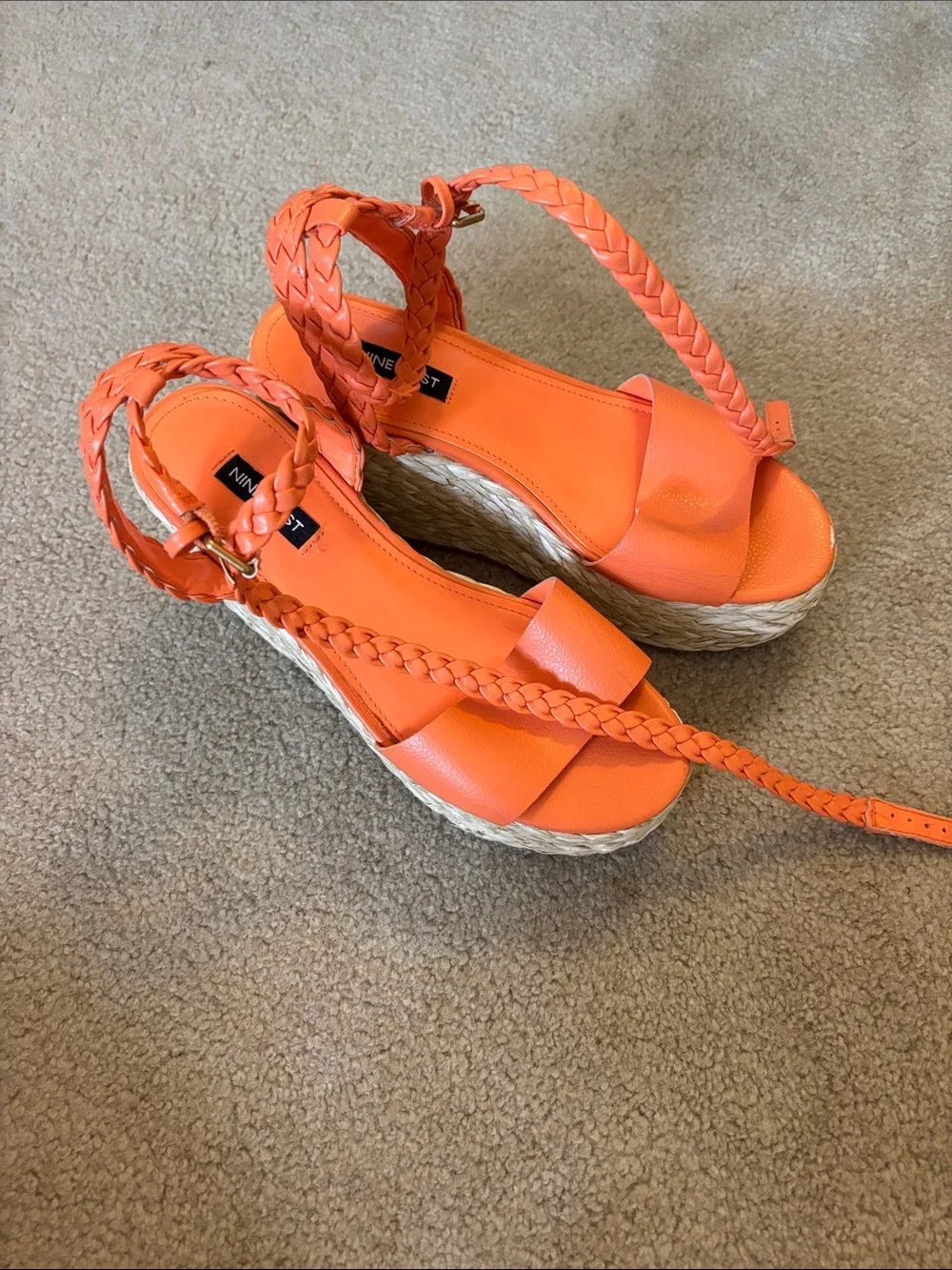 Nine West Braided Orange Espadrille Platform Sandals